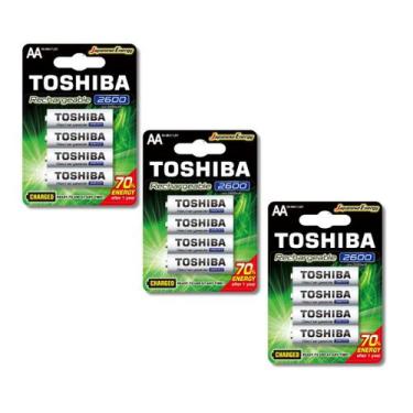 Imagem de Kit 12 Pilhas Recarregáveis AA 2600mAh Toshiba 1.2V Ni-MH TNH6GAEA