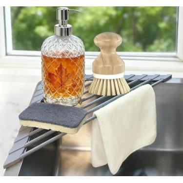 Imagem de Organizador de pia de canto, organizador de pia de cozinha, triângulo envolto em silicone, escorredor de louça, suporte de esponja antiderrapante, prateleira de canto para trailer, acessórios de pia