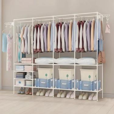 Imagem de Guarda Roupa Portátil Aberto Arara Desmontável Multifuncional Sapateira de Chão 4 Colunas (Branco)