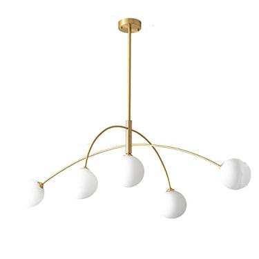 Imagem de Lustre moderno de meados do século com 5 luzes, luminária pendente estilo globo de vidro nórdico, luminária suspensa Sputnik para ilha de cozinha e sala de jantar, acabamento dourado, 90 x 3