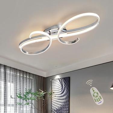 Imagem de Luminária de teto moderna embutida para sala de estar e jantar, luminária regulável com controle remoto, luminária suspensa com design de anel moderno, lustre decorativo para sala de estar,