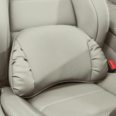 Imagem de Dapucarin Almofada de apoio lombar para assento de carro, almofada lombar de couro com espuma viscoelástica para alívio da dor nas costas - almofada para dirigir - suporte de cadeira para cadeira de