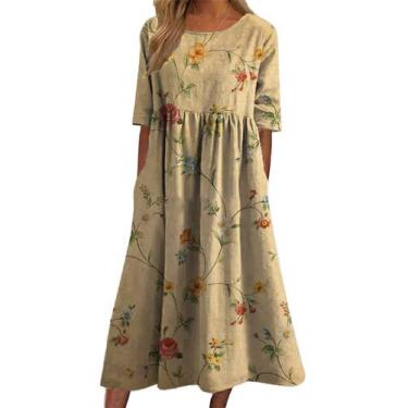 Imagem de Vestido maxi Akivide Summer Boho Floral de manga curta para mulher