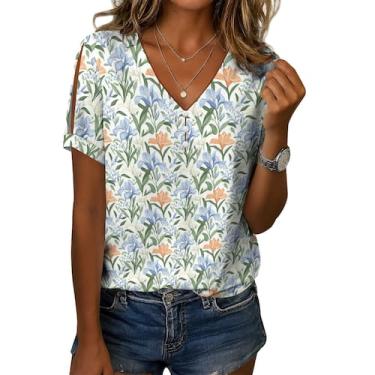 Imagem de Blusa feminina Zhyaj com estampa floral boho com decote em V e manga c