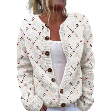 Imagem de Suéter de Natal com estampa de rena fofa Wzdszle para mulheres rosa