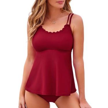 Imagem de Roupa de banho Tankini feminina Aleumdr Tummy Control Borgonha