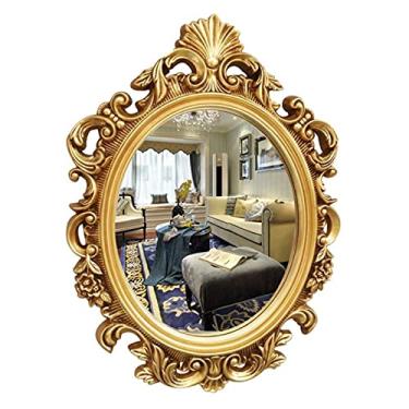 Imagem de Espelho de parede vintage oval moldura ornamentada à prova d'água espelho de banheiro espelho de decoração de hotel espelho de banheiro quarto espelho de maquiagem à prova d'água 70 * 90 cm