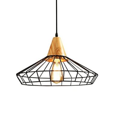 Imagem de YQSLQZZ Lustre preto, luminária pendente de gaiola industrial vintage, iluminação decorativa acima da mesa de jantar, luzes de teto suspensas, altura ajustável, para corredor, sala de jantar, cozinha