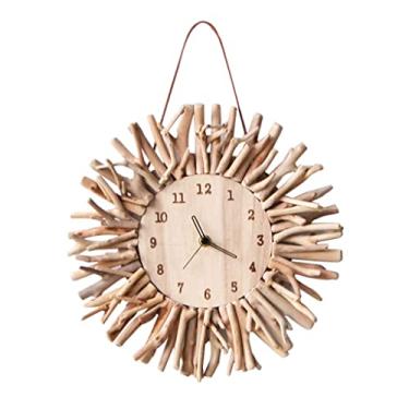 Imagem de WYUYIWH Relógio de parede com design de modelagem criativa de madeira maciça para sala de estar moderno art deco relógio de parede rústico estilo nórdico relógios de parede sem moldura para pendurar