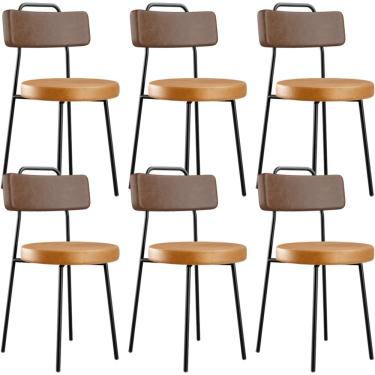 Imagem de Kit 06 Cadeiras Decorativas Estofada Para Sala Jantar Barcelona L02 Couríssimo Marrom Whisky - Lyam