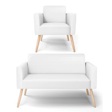 Imagem de Sofá Namoradeira com Poltrona Pés Palito Natural Marisa Corino Branco D03 - D'Rossi