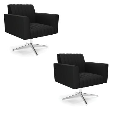 Imagem de Kit 2 Poltronas Giratória Viena Gomada Suede Preto Base Cromada - D'Rossi