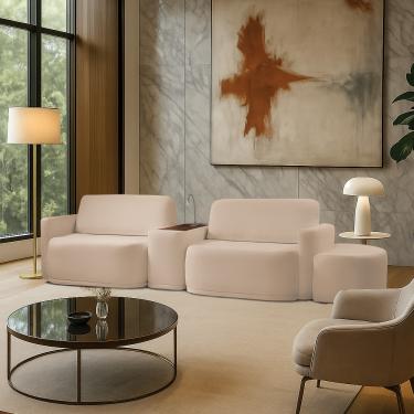 Imagem de Sofá Sala Modulado 319cm com Puff Console USB Luminária Brumma Bouclê K01 - D'Rossi