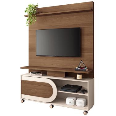 Imagem de Estante Painel Para TV 55 Pol 136cm 1 Porta Mars B01 Castanho Off White - Lyam Decor