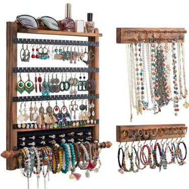 Imagem de Organizador de joias QILICHZ Wood Hanging, montado na parede, conjunto