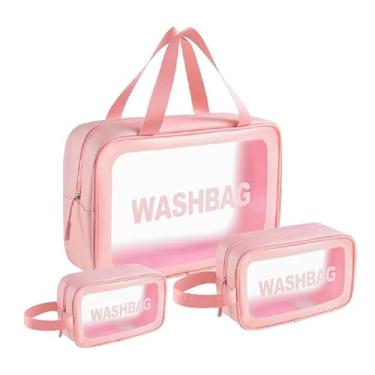 Imagem de Necessaire Viagem, Kit 3 Bolsa de Viagem Transparente, Necessaire à Prova D’água, Grande Capacidade E Portátil(Wash Bag (Rosa))