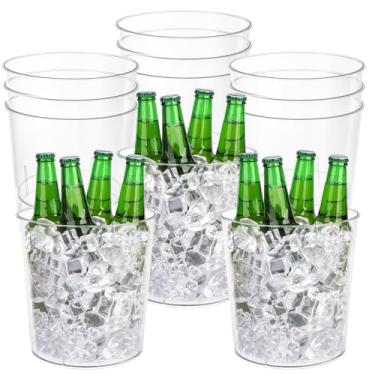 Imagem de MIVIDE Pacote com 12 balde de gelo de plástico para festas, refrigerador de vinho de plástico para champanhe, refrigerador de vinho transparente para vinho, cerveja, licor, bebida, casamento