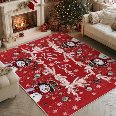 Imagem de Artoid Mode Tapete de Natal com boneco de neve vermelho Let It Snowball, decoração de casa de inverno discreto, tapetes laváveis para entrada, quarto, sala de estar, lavanderia, interior, 1,5 x 18 m