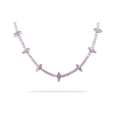 Imagem de WIC Colar de zircônias de liga de cobre, dentes de leopardo, hip hop, joias de presente de luxo masculinas e femininas rosa 50,8 cm