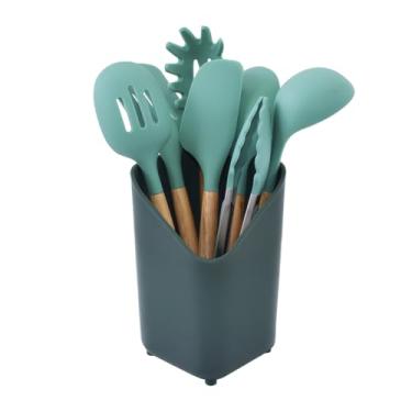 Imagem de Glad Conjunto de utensílios de cozinha de silicone, 8 peças - Utensílios de cozinha antiaderentes com alças de madeira e suporte de utensílios - Conjunto de espátula com espátula, concha, colheres