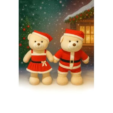 Imagem de Urso Gigante Natalino de Pelúcia, 83cm, Mamãe e Papai Noel, Ideal para Decoração e Presente