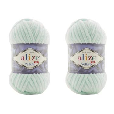 Imagem de Cobertor de bebê Alize Velluto 100% micropoliéster fio de veludo lote de 2 skn 150 jardas 2 x 100 gramas, peso do fio: super volumoso (15 - menta)