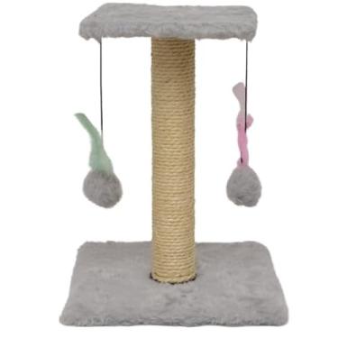 Imagem de Arranhador Para Gatos Pet Poste Sisal Brinquedo Com Bolinha Pena Duas Bases (Cinza)