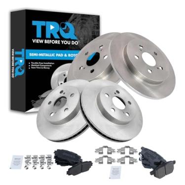 Imagem de TRQ Kit de pastilha e rotor de freio dianteiro e traseiro semimetálico compatível com Toyota Prius Prime 2017