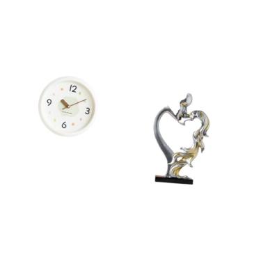 Imagem de Fenteer Relógio de Parede Moderno para Casal Se Beijando, Estátua Silenciosa, Grandes Números, Ornamento Decorativo para Pendurar, para Casa, Escritório, Quar