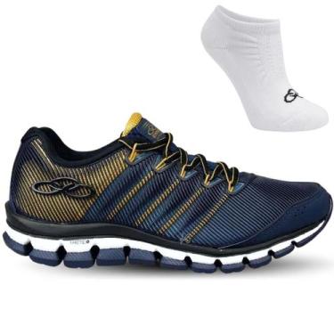 Imagem de Kit Tênis Olympikus Dynamic Masculino e Meia, 40, Marinho, Dourado, Ma