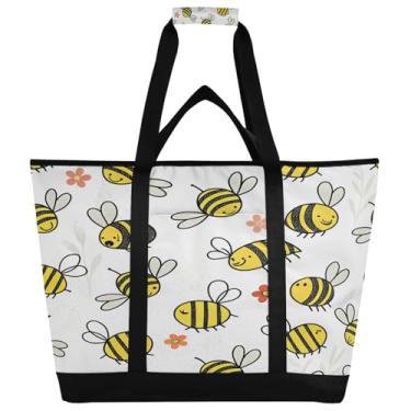 Imagem de Qilmy Bolsa térmica Flying Bumble Bees isolada para mantimentos e viagens - Bolsa térmica reutilizável dobrável de grande capacidade, mantém a comida quente/fria para piqueniques, praia, acampamento