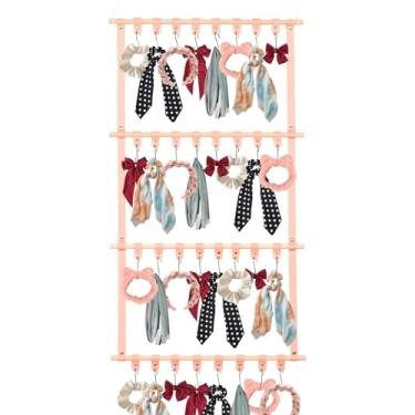 Imagem de Organizador de brinquedos de pelúcia para pendurar em madeira com gancho e fivela para casa, quarto, sala de estar, berçário (rosa)