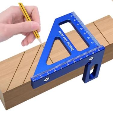 Imagem de Quadrado de carpinteiro de liga de alumínio - Régua triangular multifuncional de 45°/90° para marcenaria e medição, azul