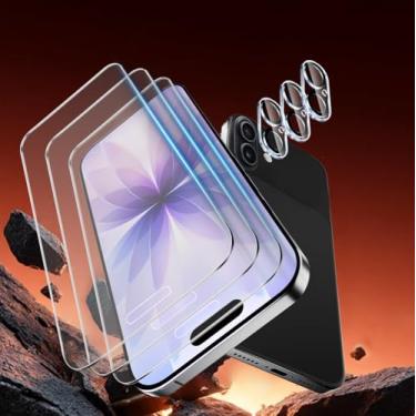 Imagem de Pacote com 3 protetores de tela de vidro fosco para iPhone 17 [6,3 polegadas] + pacote com 3 protetores de lente de câmera, película de vidro temperado antirreflexo e anti-impressões digitais, sem