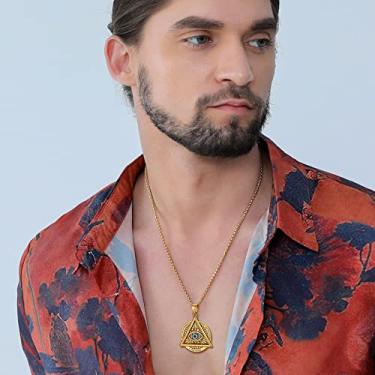 Imagem de Colar masculino de aço inoxidável com pingente de olhos, One Size, Aço inoxidável, Sem Pedra Preciosa