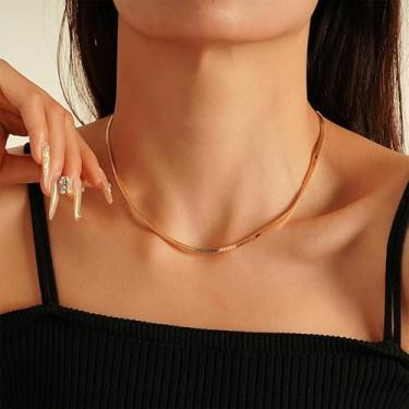 Imagem de Colar de ouro feminino banhado a ouro 14 K / prata esterlina banhado a ouro 14K corrente de cobra delicadamente simples colares de espinha de peixe colares gargantilhas para mulheres, Medium, Cobre