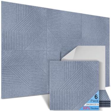 Imagem de AUSLET Pacote com 6 painéis acústicos de parede autoadesivos, painéis acústicos decorativos de 60 cm x 59,9 cm x 1,3 cm, painéis de parede à prova de som para estúdio, casa e sala de estar, poliéster