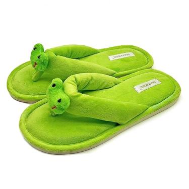 Imagem de MAXHONG Pantufas femininas com animais fofos de espuma viscoelástica para ambientes internos (sapo verde, EUA 9-10), Verde (sapo), 9-10