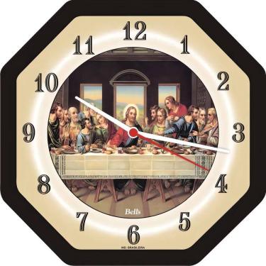 Imagem de Relógio Parede Oitavado Santa Ceia Cozinha Sala Jantar Preto