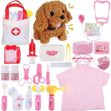 Imagem de Conjunto veterinário Toy Doctor Kit TEUVO com cachorro de pelúcia e fa