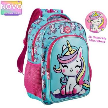 Imagem de Mochila Infantil Costas 3D Unicórnio Alto Relevo Tamanho Grande Escola