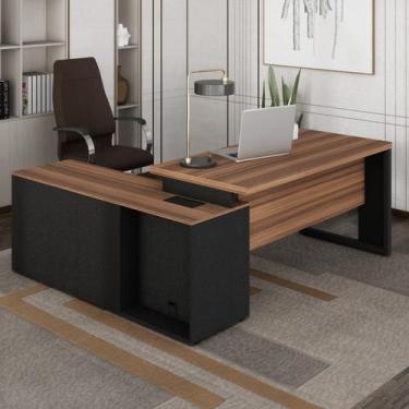 Imagem de Escrivaninha Mesa Escritório em L com Armário Lateral Pé Quadro 150x15