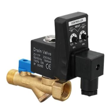 Imagem de Válvula de drenagem automática eletrônica, válvula solenoide temporizador NPT de 1/2 polegada com controlador digital para condensado de compressor de ar, 230 VCA (tipo de corpo dividido 24 V)