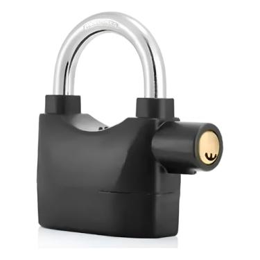 Imagem de Cadeado Antifurto com Alarme Sonoro Curto para Motocicleta Bicicleta Moto 3 Chaves Bateria
