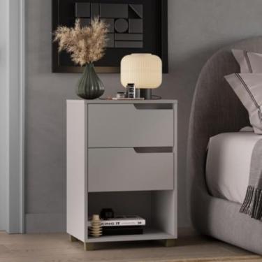 Imagem de Mesa de Cabeceira 2 Gavetas Toledo Cinza Claro Mdf Casamia
