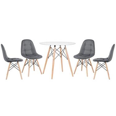 Imagem de Loft7, Kit Mesa Eames 80 cm branco + 4 cadeiras Eames Botonê cinza escuro