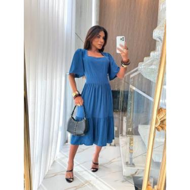 Imagem de Vestido midi liso elegante luxo manga curta flare natal ano novo prima