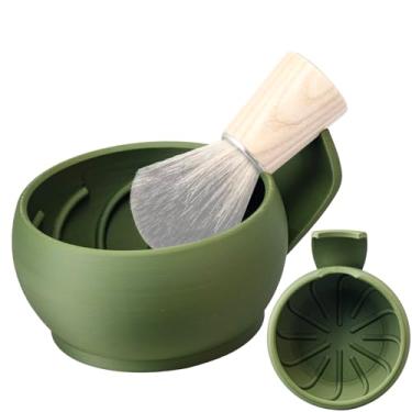 Imagem de Grandslam Tigela de barbear com sulcos, caneca de barbear com suporte de escova, tigela de sabão de barbear para creme de barbear e sabão, durável e mantém o calor por mais tempo, espuma rica e