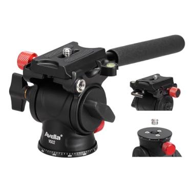 Imagem de Avella Cabeça de fluido de tripé com placa e alça de liberação rápida tipo Arca, cabeça panorâmica de metal com base em escala para câmera de vídeo compacta DSLR, carrega até 3 kg, V502