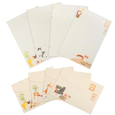 Imagem de Conjunto de papel e envelopes para gatos, 36 peças, tema de gato fofo, papéis de carta fofos para convites, decorações de presente, festas de fim de ano (24 papéis de papelaria forrados com 12
